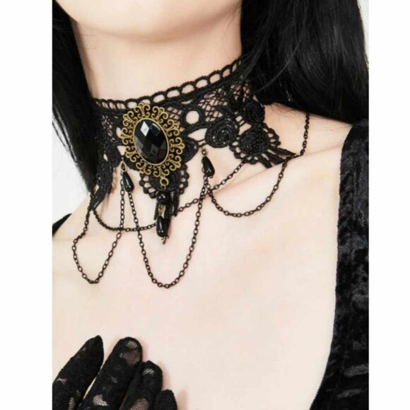 NEW Dolls Kill Handmade Delicate Fate Black Lace Choker Necklace - Picture 2 of 11